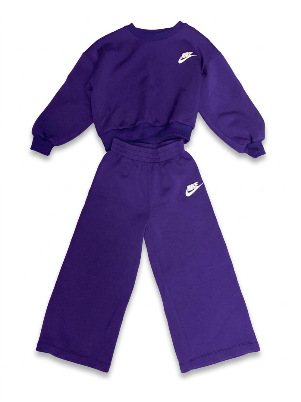 Nike Kids Purple Crewneck Sweatshirt & Wide-Leg Sweatpants Set
